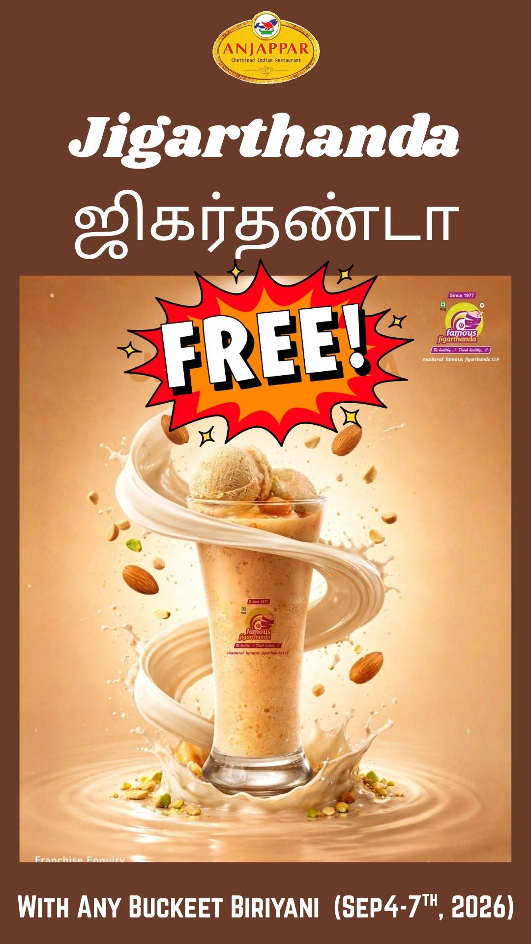 Free Jigarthanda with Bucket Biriyani